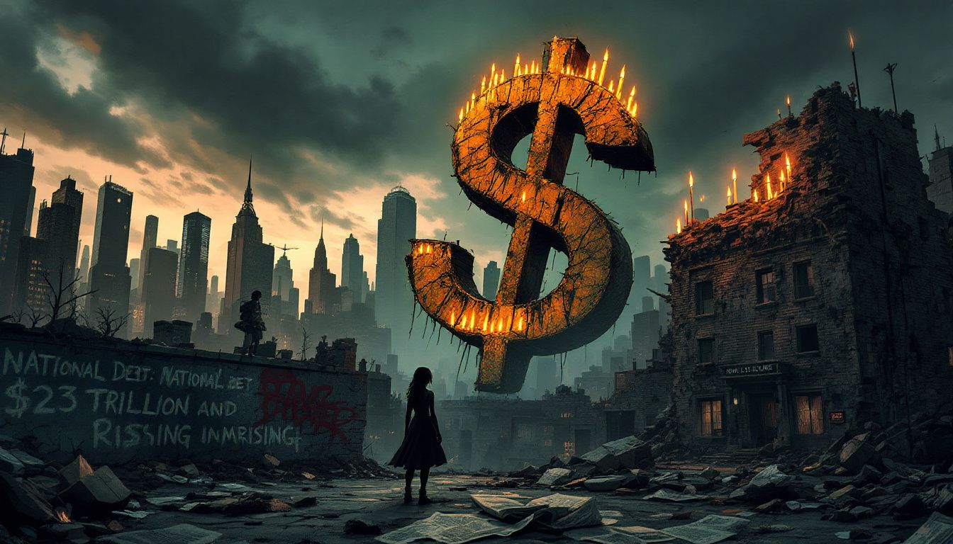 An illustration depicting economic instability and rising national debt, symbolizing reasons the dollar could collapse.