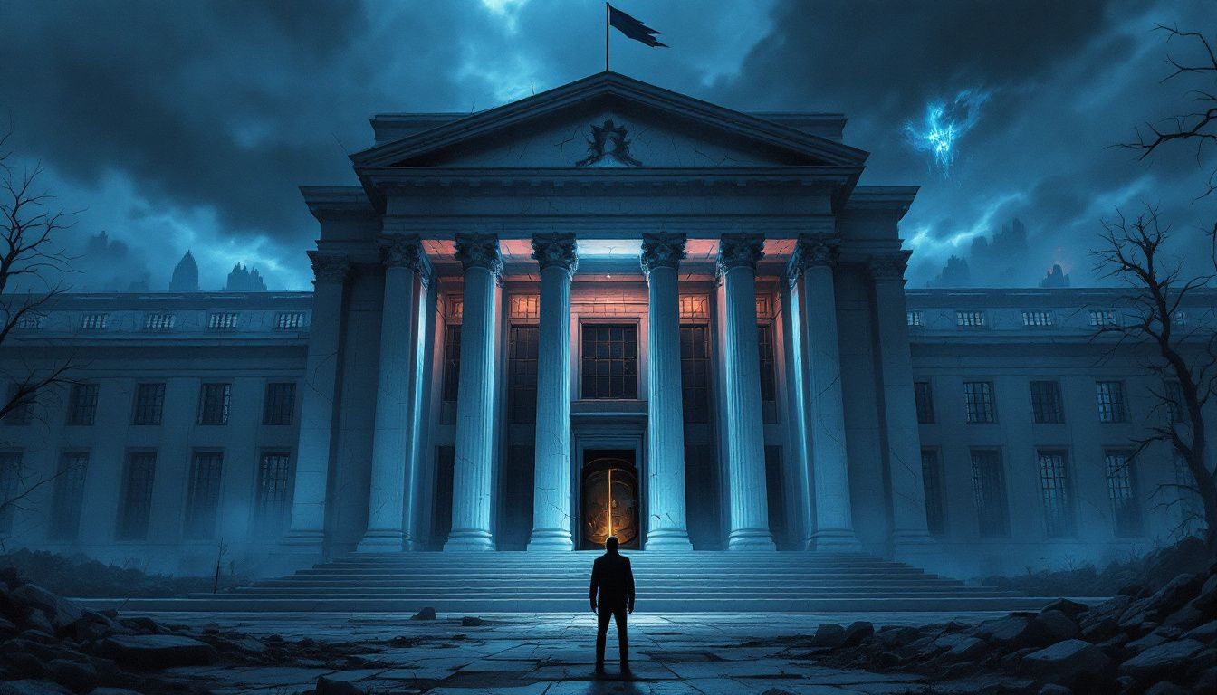 An illustration of declining confidence in the Federal Reserve amidst rising economic instability.